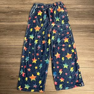 Iscream Girls Blue Fleece Pajama Pant size Small 6 8 Stars Lightening Pull-on